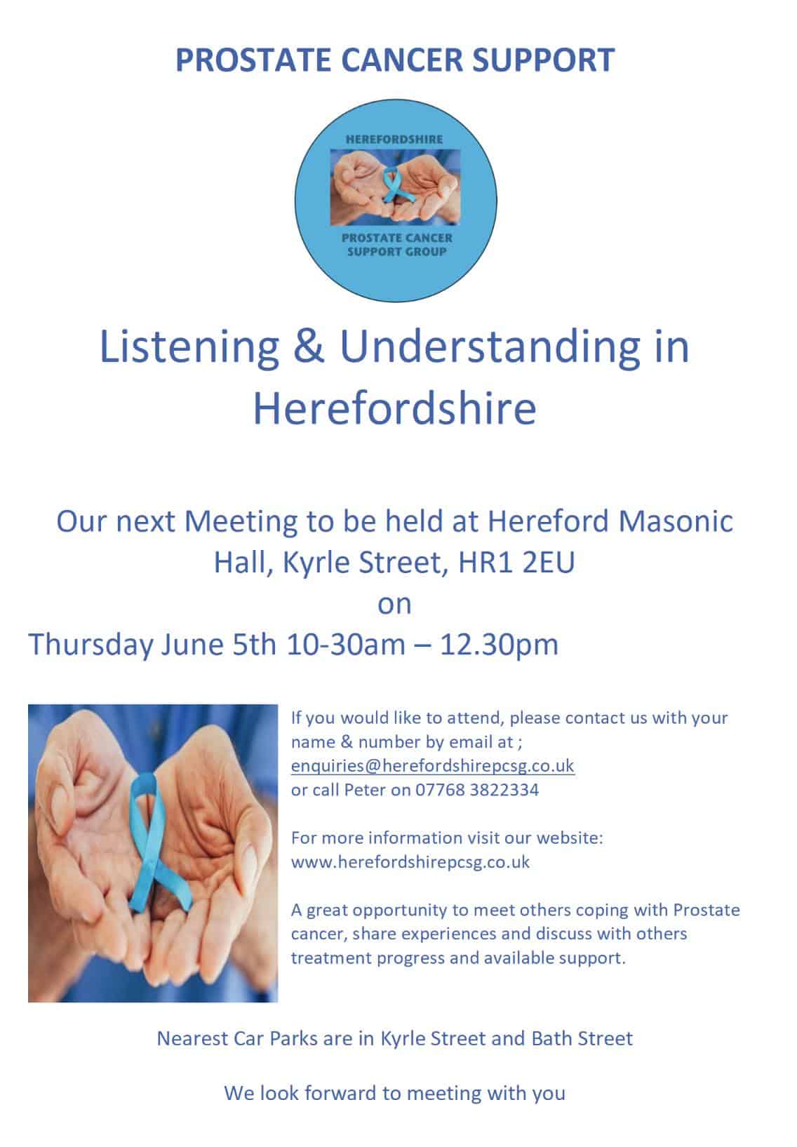 Herefordshire Prostate Cancer Support Meeting Poster Thursday 5th June 2025